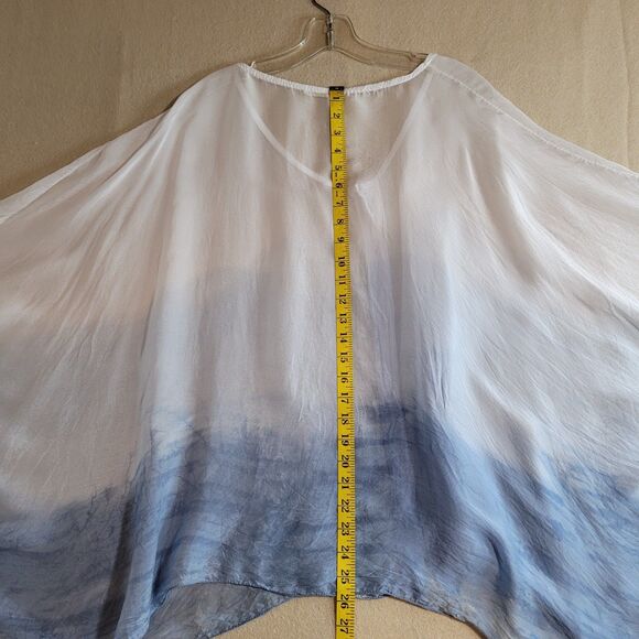 Scandal Italy Silk Top Sheer White Blue Boho Fairy Kimono Sleeve Flowy Resort OS - Picture 4 of 9